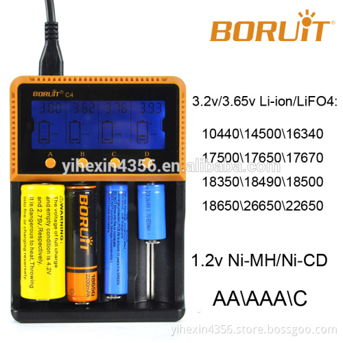 Boruit Wholesale 4 Slot Digital Intelligent Battery Charger Similar Nitecore D4 charger